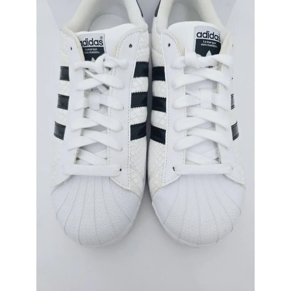 Adidas Superstar Snakeskin White Black Lace Up Leather Mens Sneakers Shoes 9.5 - Picture 6 of 11